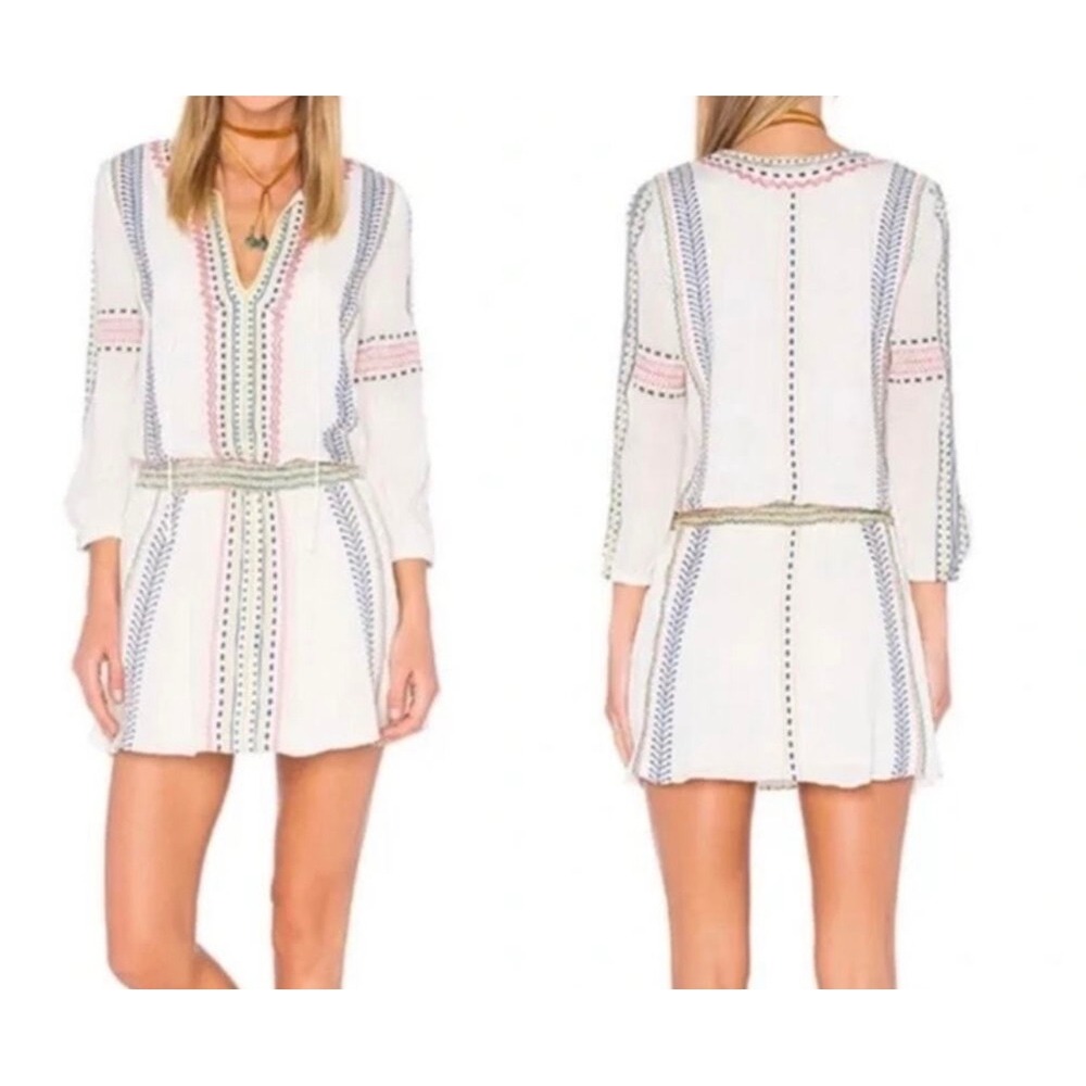 Alice + Olivia Dress Women's 2 Ivory Tribal Embroidered Dropwaist Boho Festival